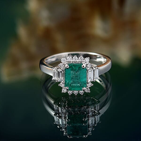 Shop Lc Certified & Appraised Rhapsody AAAA Kagem Zambian Emerald And E-F VS Diamond 2.05 Ctw Ring In 950 Platinum