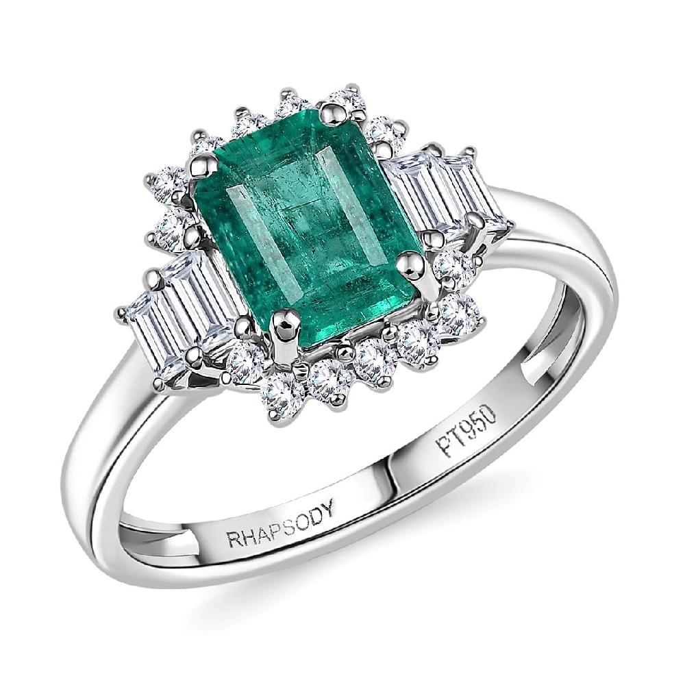 shop lc Certified & Appraised Rhapsody AAAA Kagem Zambian Emerald and E-F VS Diamond 2.05 ctw Ring in 950 Platinum