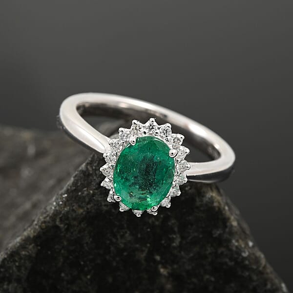 Shop Lc Certified & Appraised Rhapsody AAAA Kagem Zambian Emerald And E-F VS Diamond 1.30 Ctw Ring In 950 Platinum 6.30 Grams