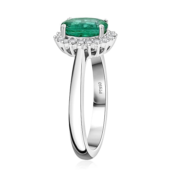 Shop Lc Certified & Appraised Rhapsody AAAA Kagem Zambian Emerald And E-F VS Diamond 1.30 Ctw Ring In 950 Platinum 6.30 Grams