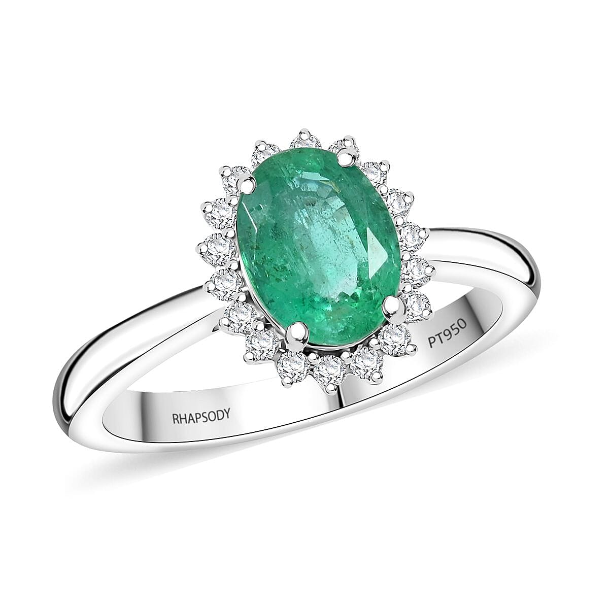 shop lc Certified & Appraised Rhapsody AAAA Kagem Zambian Emerald and E-F VS Diamond 1.30 ctw Ring in 950 Platinum 6.30 Grams
