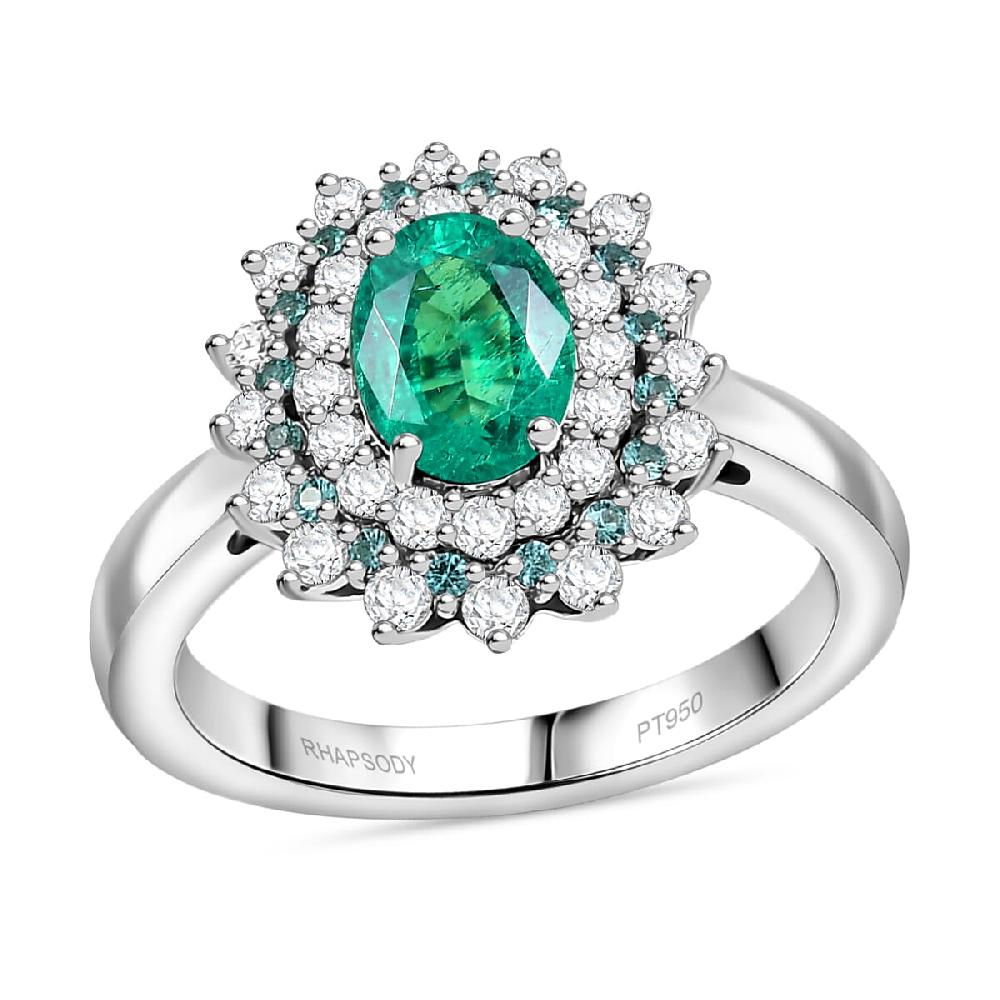 shop lc Certified & Appraised Rhapsody AAAA Kagem Zambian Emerald Paraiba Tourmaline and E-F VS Diamond 2.00 ctw Sunburst Ring in 950 Platinum