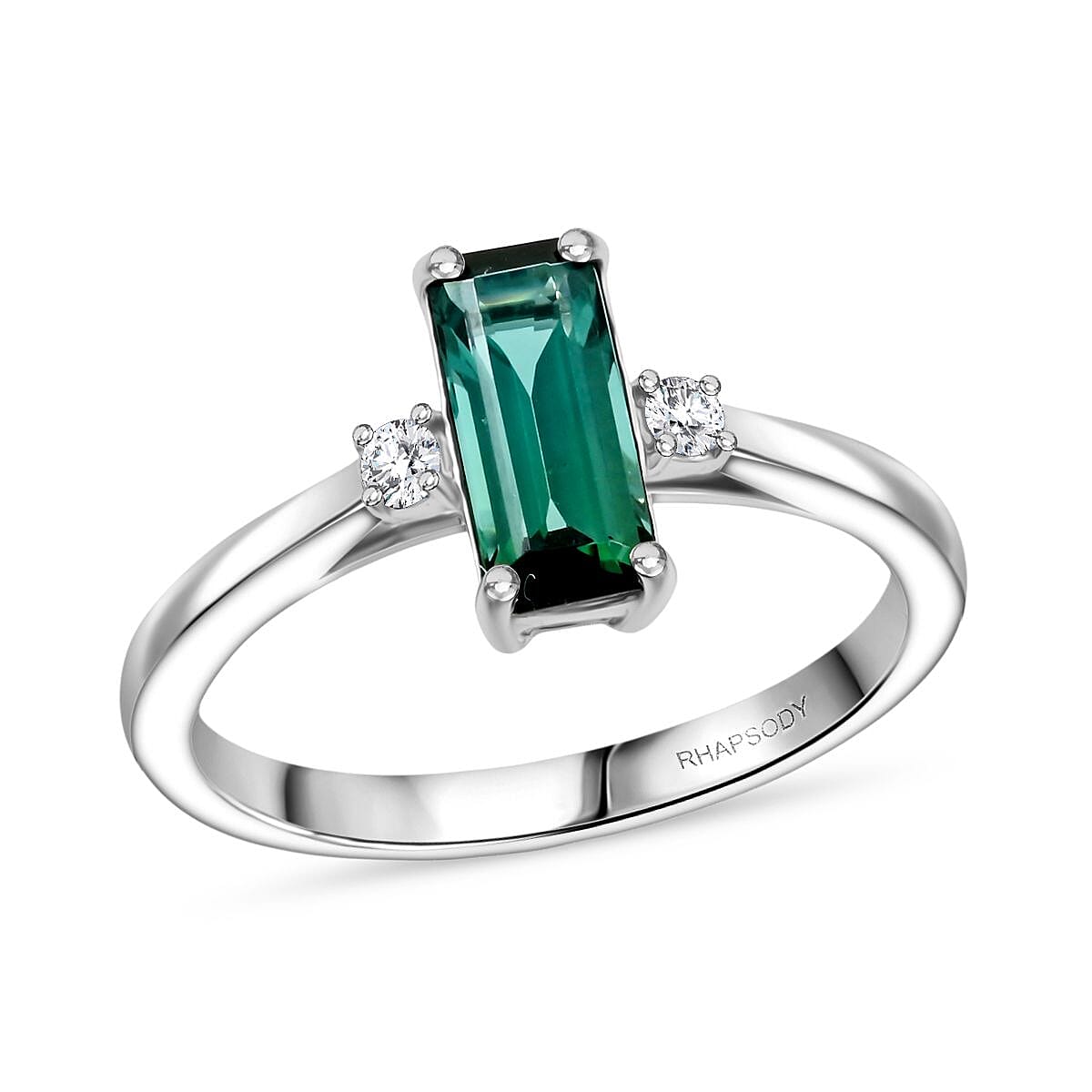shop lc Certified & Appraised Rhapsody AAAA Lagoon Tourmaline and E-F VS Diamond 1.10 ctw Ring in 950 Platinum 4.46 Grams