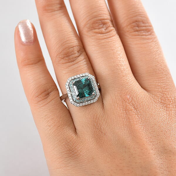 Shop Lc Certified & Appraised Rhapsody AAAA Lagoon Tourmaline Paraiba Tourmaline And E-F VS2 Diamond 5.15 Ctw Ring In 950 Platinum 8.30 Grams
