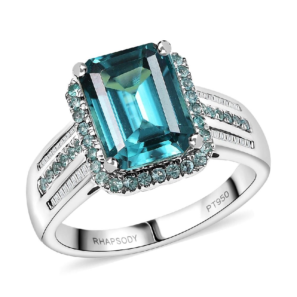 shop lc Certified & Appraised Rhapsody AAAA Lagoon Tourmaline Paraiba Tourmaline and E-F VS2 Diamond 6.15 ctw Ring in 950 Platinum 9.40 Grams