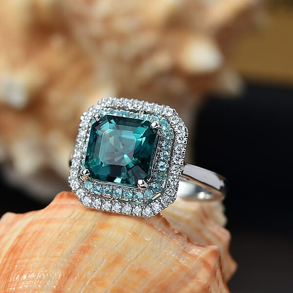 Shop Lc Certified & Appraised Rhapsody AAAA Lagoon Tourmaline Paraiba Tourmaline And E-F VS2 Diamond 6.15 Ctw Ring In 950 Platinum 9.40 Grams