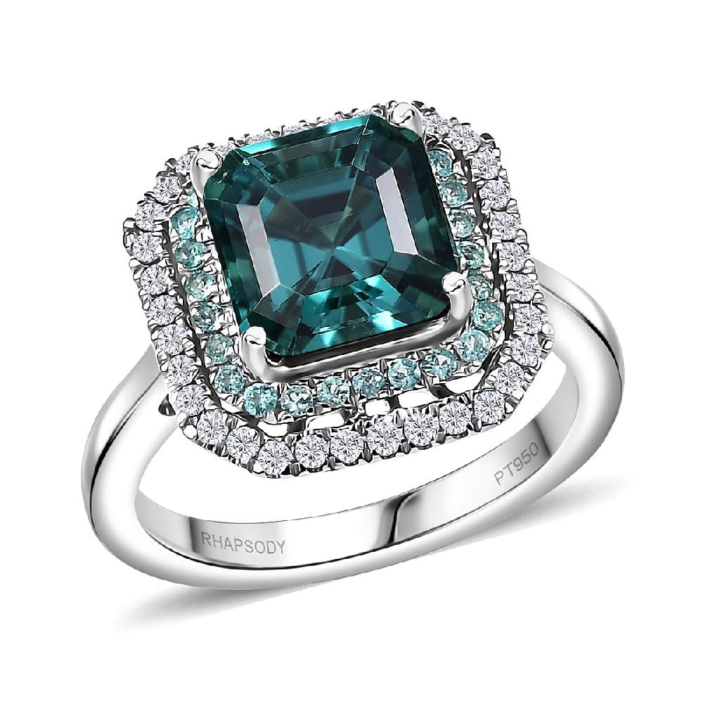 shop lc Certified & Appraised Rhapsody AAAA Lagoon Tourmaline Paraiba Tourmaline and E-F VS2 Diamond 6.15 ctw Ring in 950 Platinum 9.40 Grams