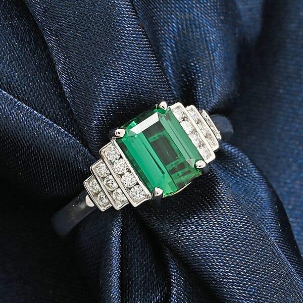 Shop Lc Certified & Appraised Rhapsody AAAA Lagoon Tourmaline And E-F VS Diamond 2.00 Ctw Ring In 950 Platinum 6.16 Grams