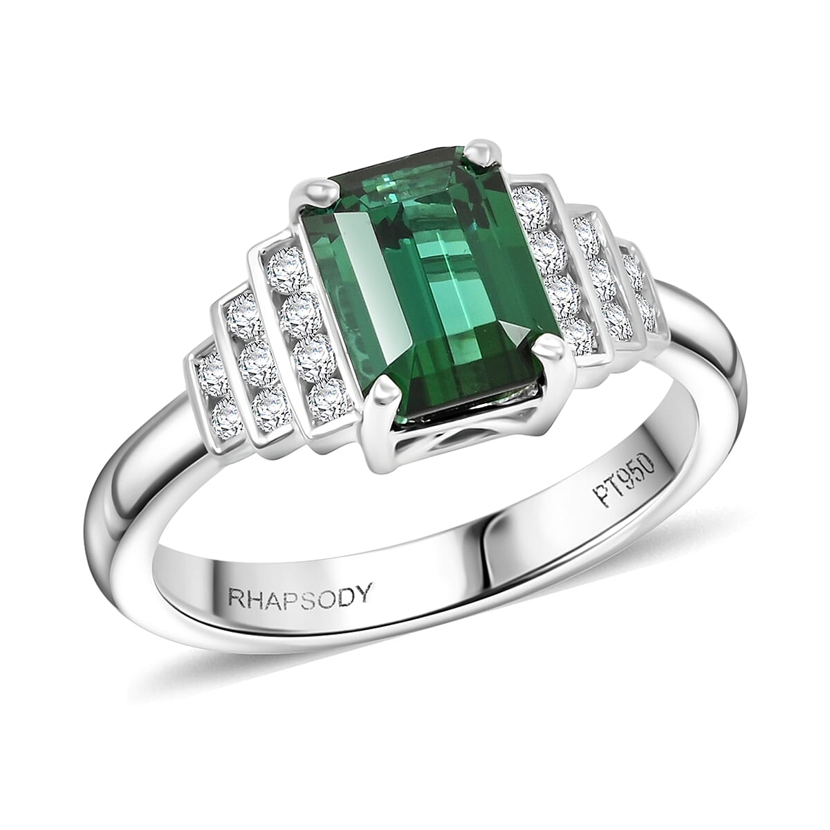 shop lc Certified & Appraised Rhapsody AAAA Lagoon Tourmaline and E-F VS Diamond 2.00 ctw Ring in 950 Platinum 6.16 Grams