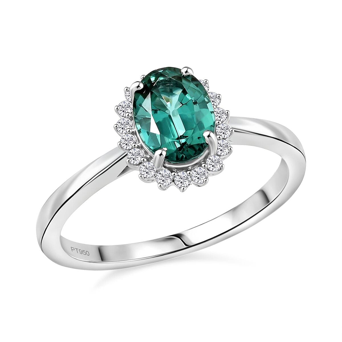 shop lc Certified & Appraised Rhapsody AAAA Lagoon Tourmaline and E-F VS Diamond 1.25 ctw Ring in 950 Platinum 5.16 Grams