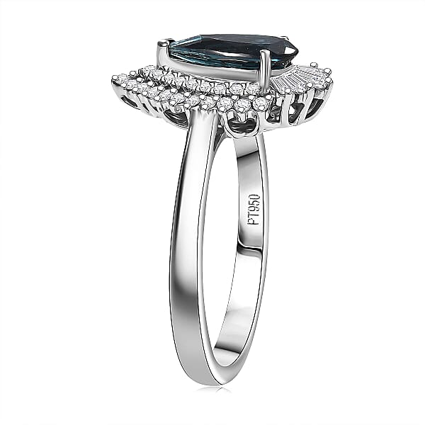 Shop Lc Certified & Appraised Rhapsody AAAA Monte Belo Indicolite And E-F VS Diamond 1.37 Ctw Ring In 950 Platinum 6.48 Grams