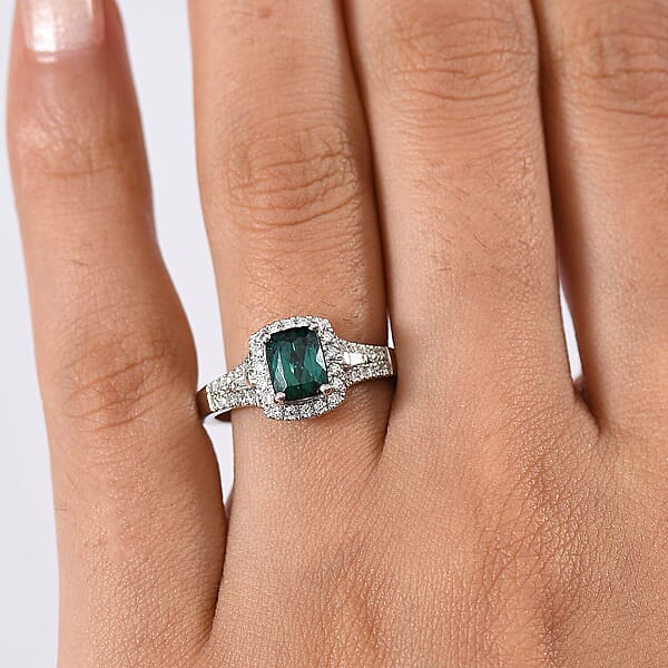 Shop Lc Certified & Appraised Rhapsody AAAA Monte Belo Indicolite And E-F VS Diamond 1.54 Ctw Ring In 950 Platinum 5.70 Grams