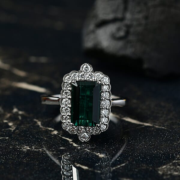 Shop Lc Certified & Appraised Rhapsody AAAA Monte Belo Indicolite And E-F VS Diamond 3.98 Ctw Ring In 950 Platinum 7.24 Grams