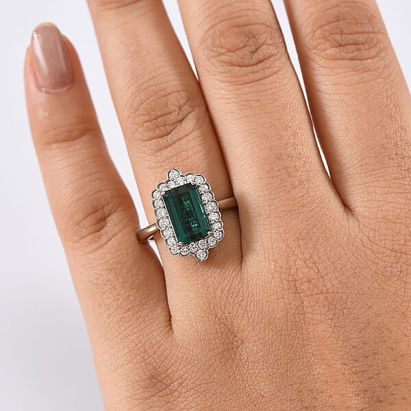 Shop Lc Certified & Appraised Rhapsody AAAA Monte Belo Indicolite And E-F VS Diamond 3.98 Ctw Ring In 950 Platinum 7.24 Grams