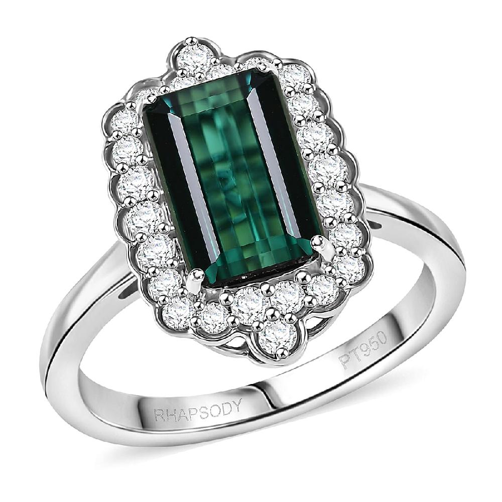 shop lc Certified & Appraised Rhapsody AAAA Monte Belo Indicolite and E-F VS Diamond 3.98 ctw Ring in 950 Platinum 7.24 Grams