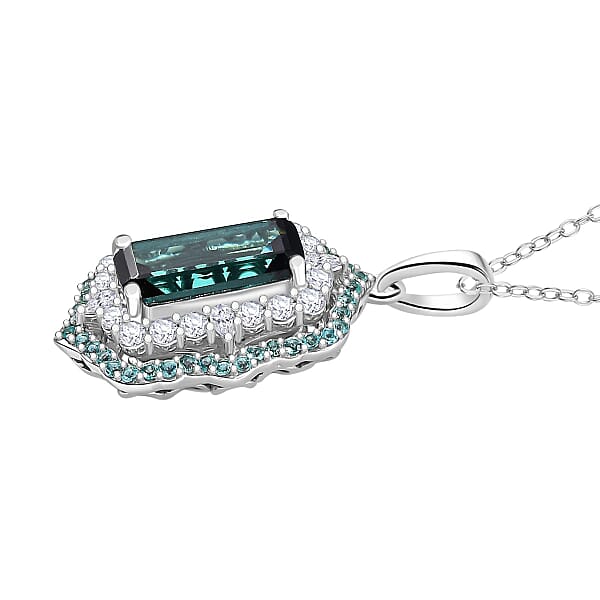 Shop Lc Certified & Appraised Rhapsody AAAA Monte Belo Indicolite Paraiba Tourmaline And Diamond E-F VS2 3.50 Ctw Pendant Necklace In 950 Platinum 20 Inches 7.00 Grams
