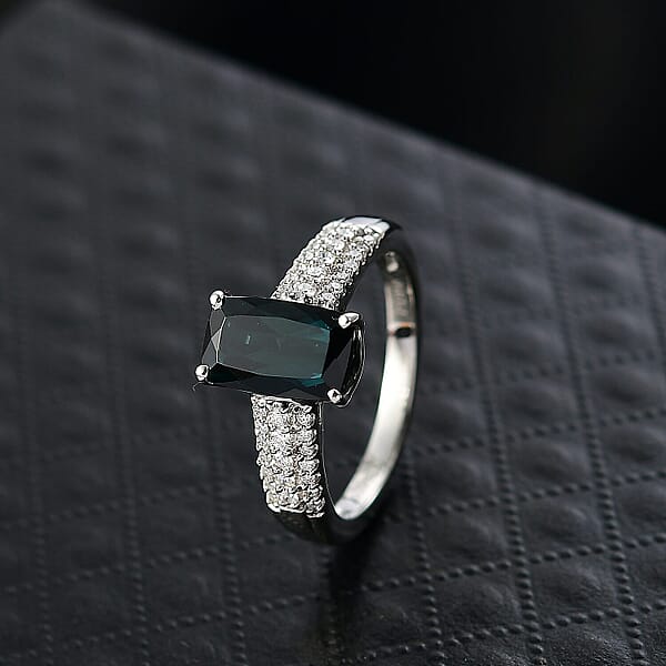 Shop Lc Certified & Appraised Rhapsody AAAA Monte Belo Indicolite And E-F VS Diamond 2.50 Ctw Ring In 950 Platinum 6.67 Grams