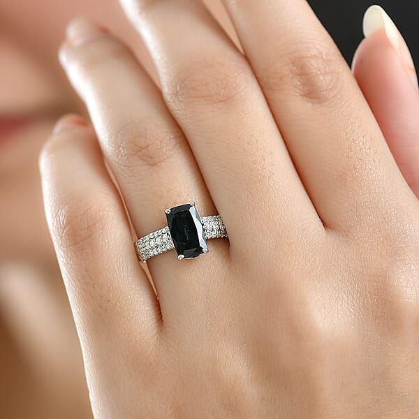 Shop Lc Certified & Appraised Rhapsody AAAA Monte Belo Indicolite And E-F VS Diamond 2.50 Ctw Ring In 950 Platinum 6.67 Grams