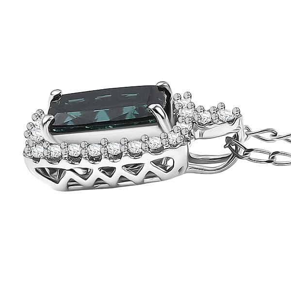 Shop Lc Certified & Appraised Rhapsody AAAA Monte Belo Indicolite And E-F VS Diamond 2.00 Ctw Pendant Necklace In 950 Platinum 20 Inches