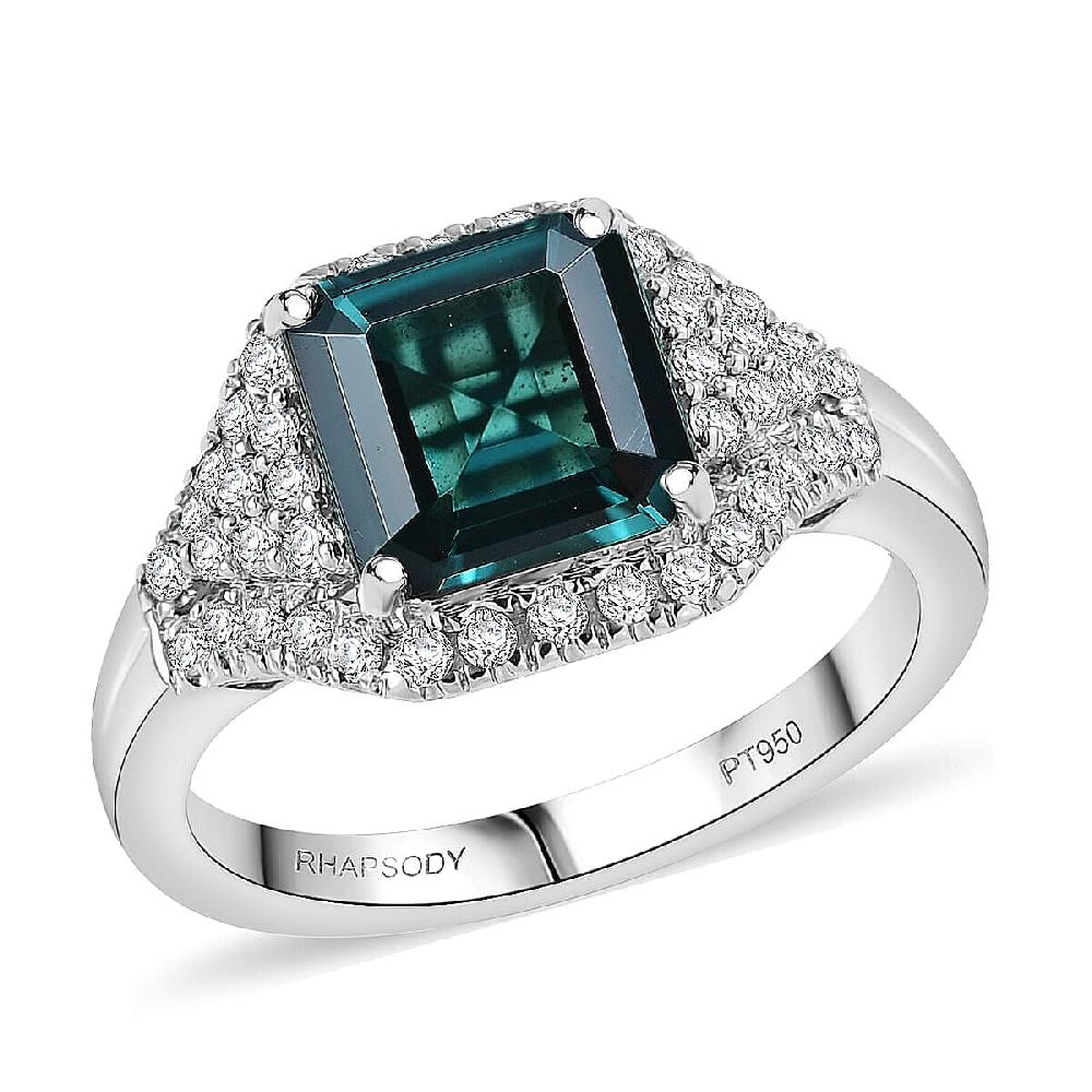 shop lc Certified & Appraised Rhapsody AAAA Monte Belo Indicolite and E-F VS Diamond 2.76 ctw Ring in 950 Platinum 6.75 Grams