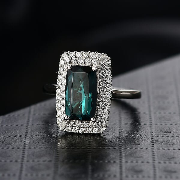 Shop Lc Certified & Appraised Rhapsody AAAA Monte Belo Indicolite And E-F VS Diamond 3.24 Ctw Ring In 950 Platinum 7.25 Grams