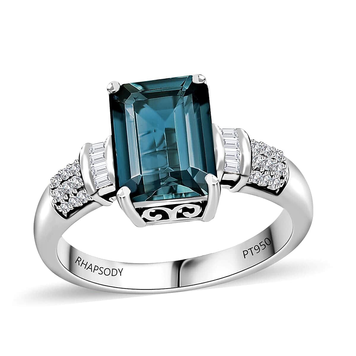 shop lc Certified & Appraised Rhapsody AAAA Monte Belo Indicolite and E-F VS Diamond 3.50 ctw Ring in 950 Platinum 6.30 Grams