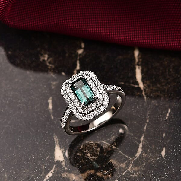 Shop Lc Certified & Appraised Rhapsody AAAA Monte Belo Indicolite And E-F VS Diamond 2.22 Ctw Ring In 950 Platinum 6.45 Grams