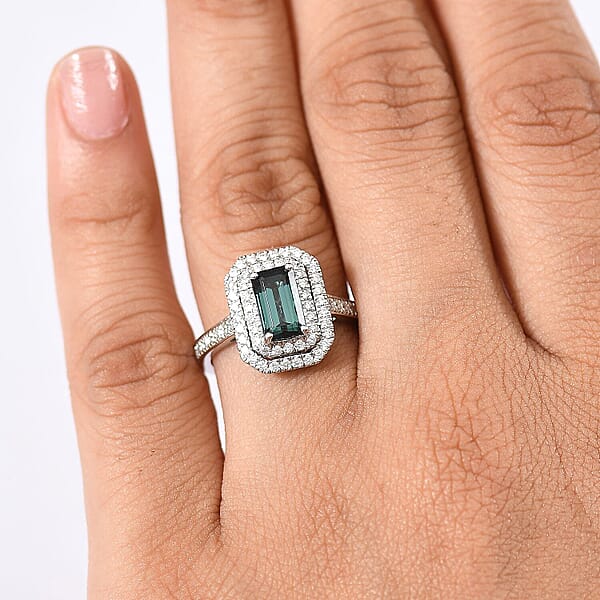 Shop Lc Certified & Appraised Rhapsody AAAA Monte Belo Indicolite And E-F VS Diamond 2.22 Ctw Ring In 950 Platinum 6.45 Grams