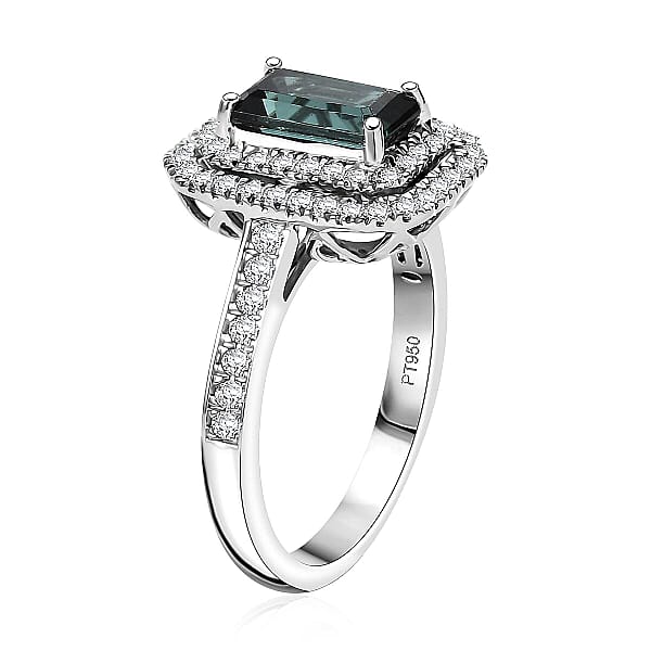Shop Lc Certified & Appraised Rhapsody AAAA Monte Belo Indicolite And E-F VS Diamond 2.22 Ctw Ring In 950 Platinum 6.45 Grams