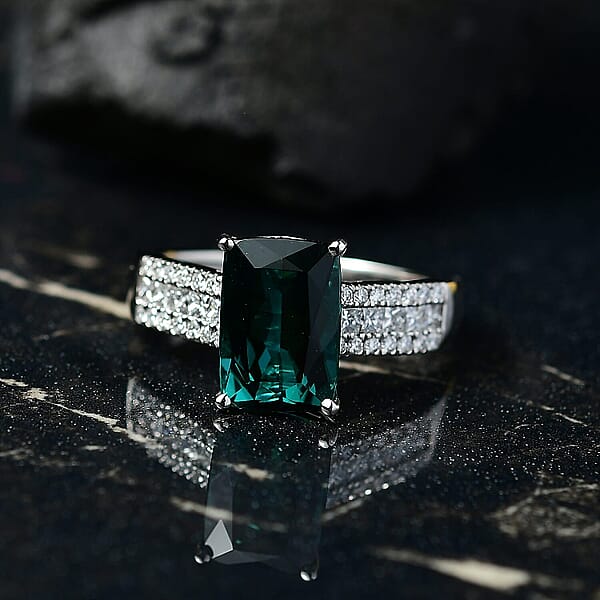 Shop Lc Certified & Appraised Rhapsody AAAA Monte Belo Indicolite And E-F VS Diamond 4.02 Ctw Ring In 950 Platinum 6.30 Grams