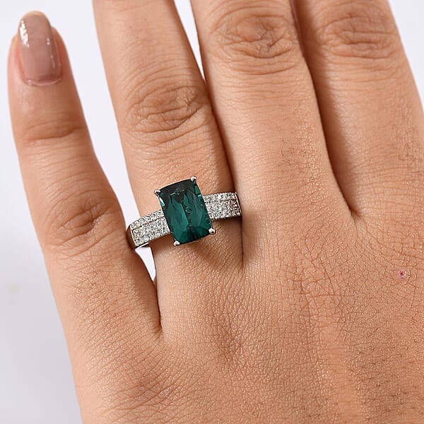 Shop Lc Certified & Appraised Rhapsody AAAA Monte Belo Indicolite And E-F VS Diamond 4.02 Ctw Ring In 950 Platinum 6.30 Grams