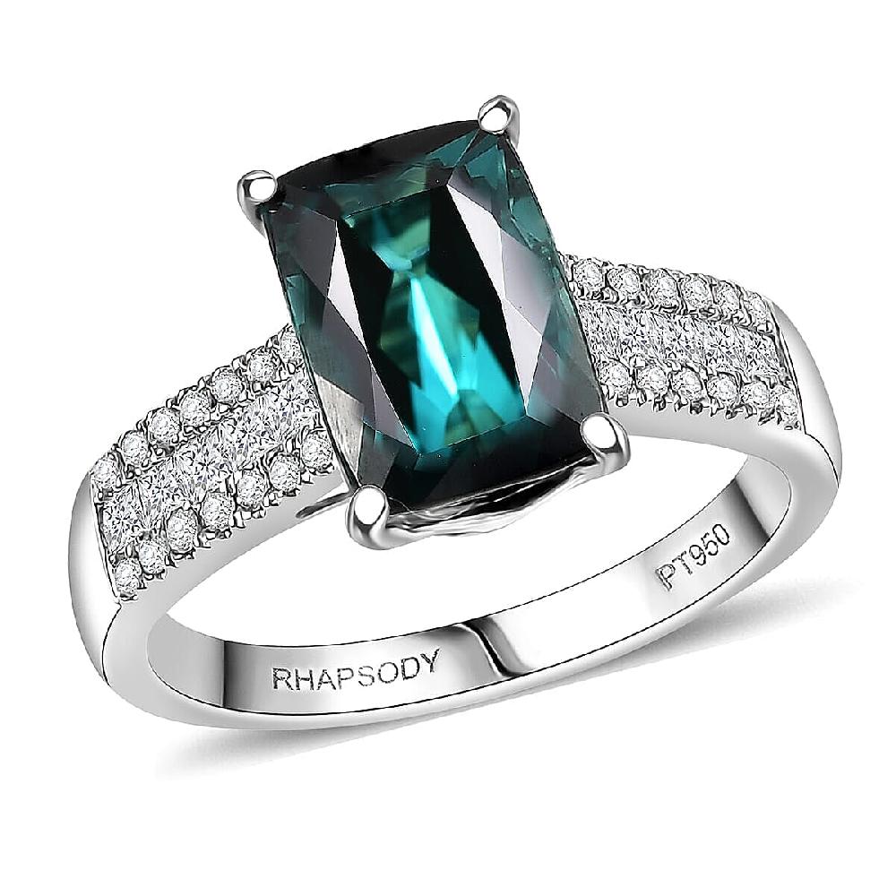 shop lc Certified & Appraised Rhapsody AAAA Monte Belo Indicolite and E-F VS Diamond 4.02 ctw Ring in 950 Platinum 6.30 Grams