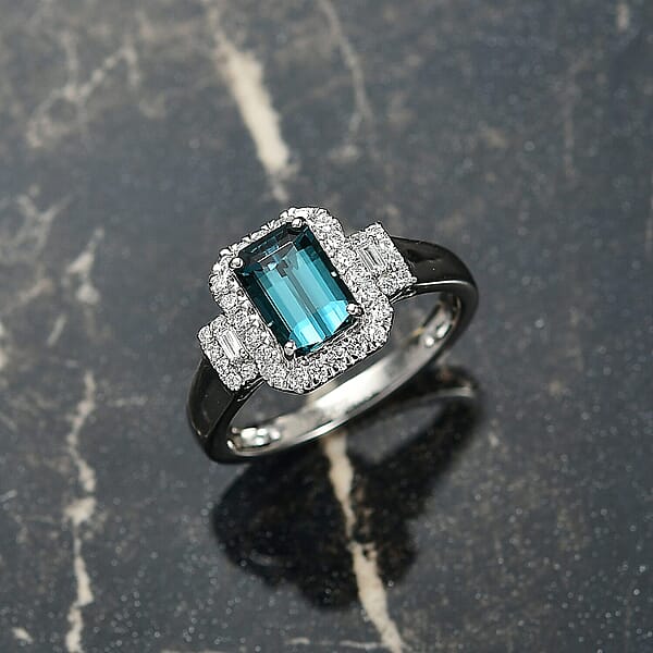 Shop Lc Certified & Appraised Rhapsody AAAA Monte Belo Indicolite And E-F VS Diamond 2.02 Ctw Ring In 950 Platinum 6.05 Grams