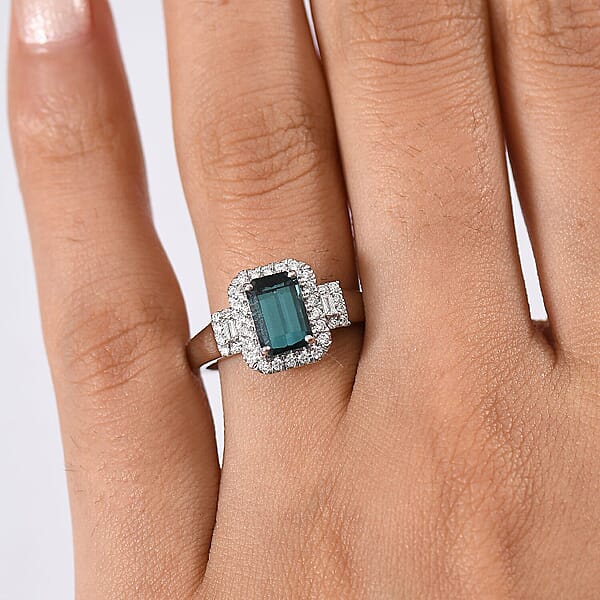 Shop Lc Certified & Appraised Rhapsody AAAA Monte Belo Indicolite And E-F VS Diamond 2.02 Ctw Ring In 950 Platinum 6.05 Grams