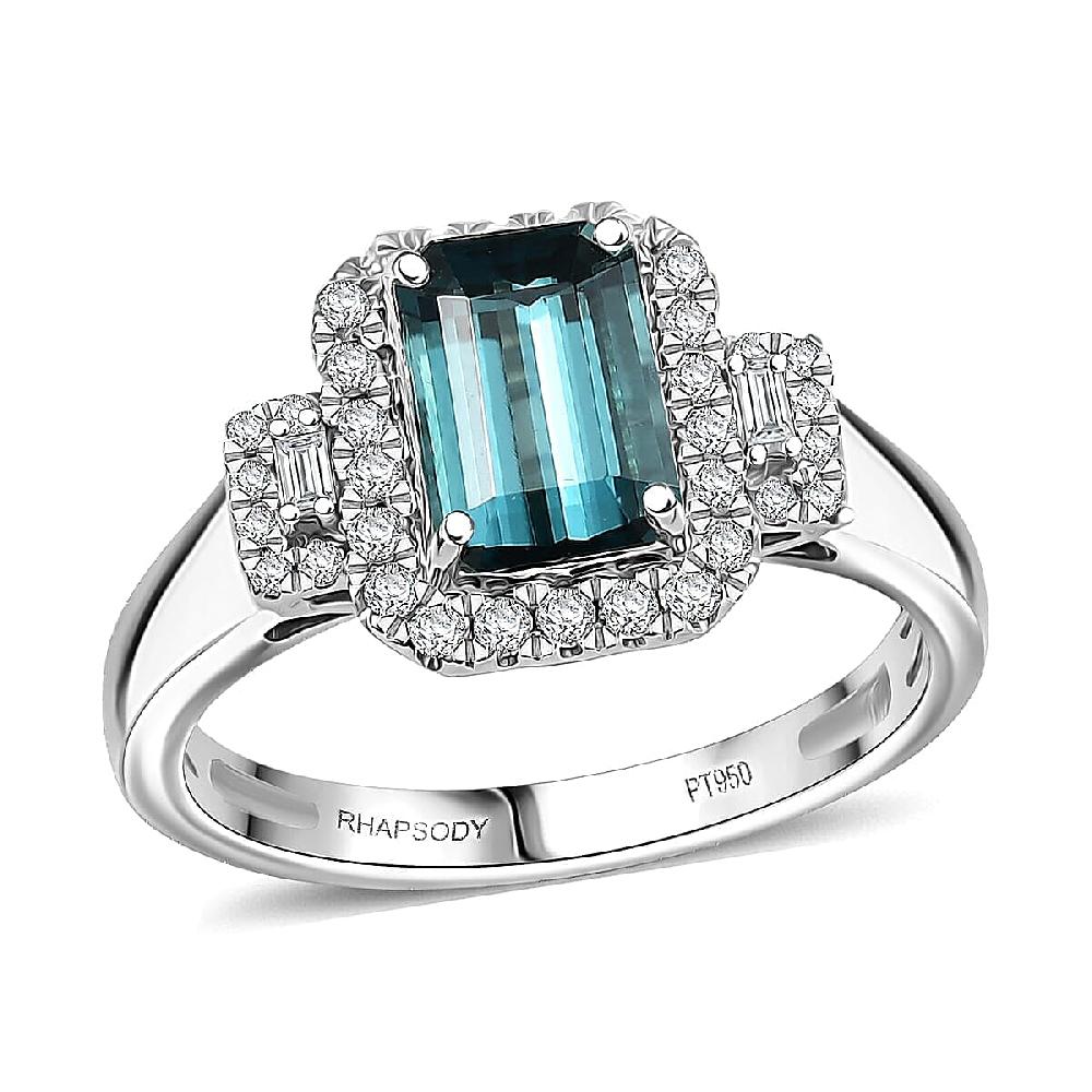 shop lc Certified & Appraised Rhapsody AAAA Monte Belo Indicolite and E-F VS Diamond 2.02 ctw Ring in 950 Platinum 6.05 Grams