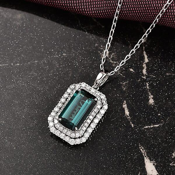 Shop Lc Certified & Appraised Rhapsody AAAA Monte Belo Indicolite And E-F VS Diamond 3.31 Ctw Pendant Necklace In 950 Platinum 20 Inches