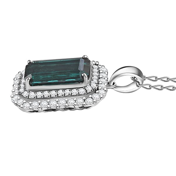Shop Lc Certified & Appraised Rhapsody AAAA Monte Belo Indicolite And E-F VS Diamond 3.31 Ctw Pendant Necklace In 950 Platinum 20 Inches