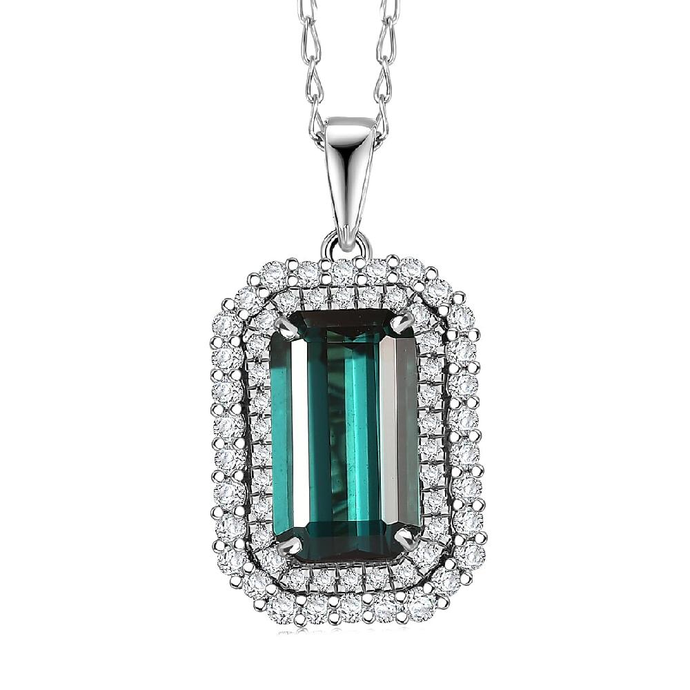 shop lc Certified & Appraised Rhapsody AAAA Monte Belo Indicolite and E-F VS Diamond 3.31 ctw Pendant Necklace in 950 Platinum 20 Inches