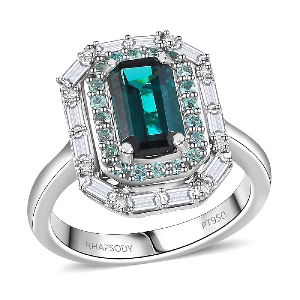 shop lc Certified & Appraised Rhapsody AAAA Monte Belo Indicolite Paraiba Tourmaline and E-F VS2 Diamond 2.85 ctw Ring in 950 Platinum 9.10 Grams