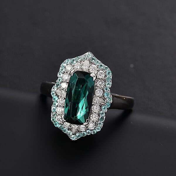 Shop Lc Certified & Appraised Rhapsody AAAA Monte Belo Indicolite Paraiba Tourmaline And E-F VS2 Diamond 3.50 Ctw Ring In 950 Platinum 10.28 Grams