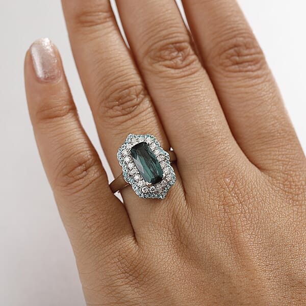 Shop Lc Certified & Appraised Rhapsody AAAA Monte Belo Indicolite Paraiba Tourmaline And E-F VS2 Diamond 3.50 Ctw Ring In 950 Platinum 10.28 Grams