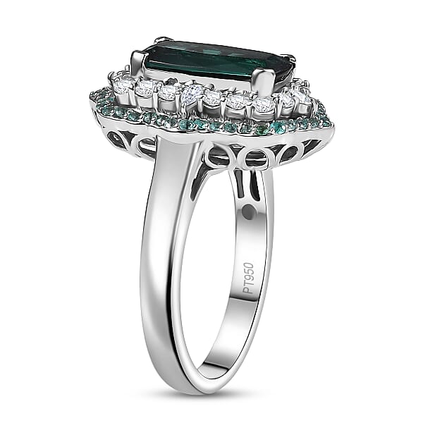 Shop Lc Certified & Appraised Rhapsody AAAA Monte Belo Indicolite Paraiba Tourmaline And E-F VS2 Diamond 3.50 Ctw Ring In 950 Platinum 10.28 Grams