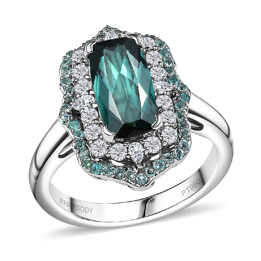 shop lc Certified & Appraised Rhapsody AAAA Monte Belo Indicolite Paraiba Tourmaline and E-F VS2 Diamond 3.50 ctw Ring in 950 Platinum 10.28 Grams