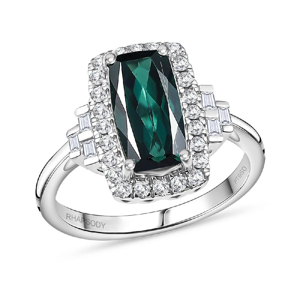 shop lc Certified & Appraised Rhapsody AAAA Monte Belo Indicolite and Diamond E-F VS 1.67 ctw Ring in 950 Platinum 6.43 Grams