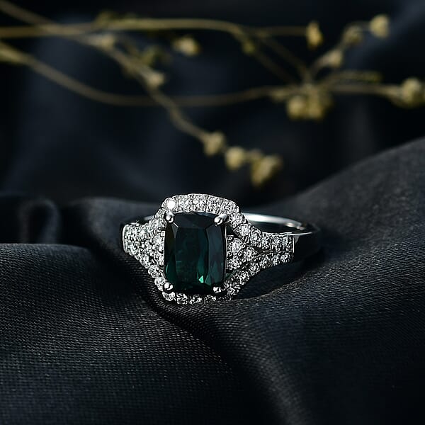 Shop Lc Certified & Appraised Rhapsody AAAA Monte Belo Indicolite And Diamond E-F VS 2.34 Ctw Ring In 950 Platinum 6.50 Grams