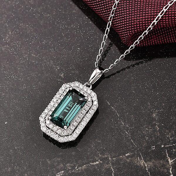 Shop Lc Certified & Appraised Rhapsody AAAA Monte Belo Indicolite And E-F VS Diamond 3.05 Ctw Pendant Necklace In 950 Platinum 20 Inches