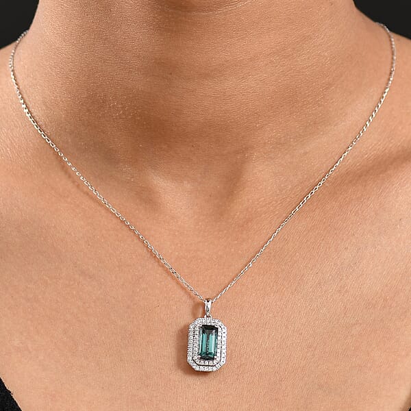 Shop Lc Certified & Appraised Rhapsody AAAA Monte Belo Indicolite And E-F VS Diamond 3.05 Ctw Pendant Necklace In 950 Platinum 20 Inches