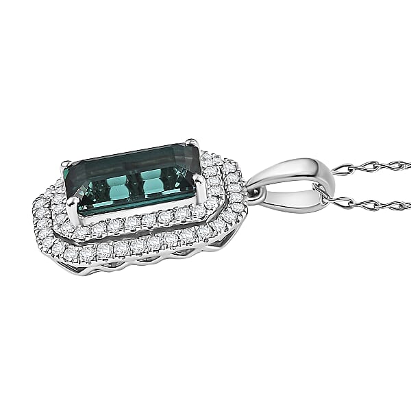 Shop Lc Certified & Appraised Rhapsody AAAA Monte Belo Indicolite And E-F VS Diamond 3.05 Ctw Pendant Necklace In 950 Platinum 20 Inches