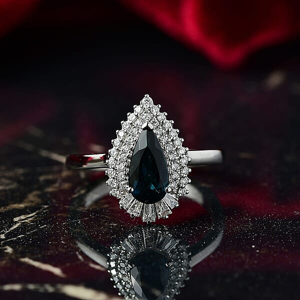 Shop Lc Certified & Appraised Rhapsody AAAA Monte Belo Indicolite And Diamond E-F VS 1.60 Ctw Ring In 950 Platinum 6.48 Grams