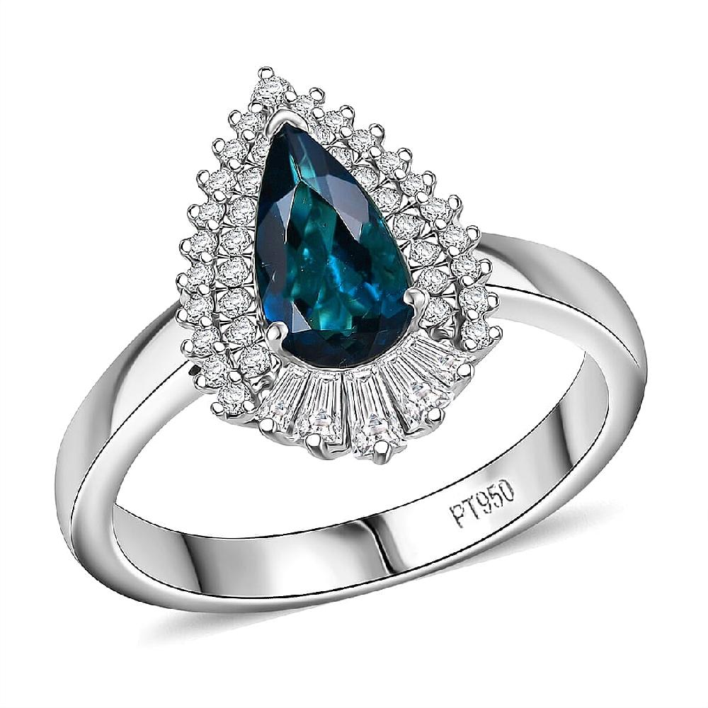 shop lc Certified & Appraised Rhapsody AAAA Monte Belo Indicolite and Diamond E-F VS 1.60 ctw Ring in 950 Platinum 6.48 Grams